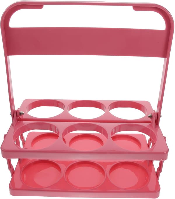 Rosa hopfällbar ölflaskhållare 6 flaskor plast robust konstruktion bekväm att bära