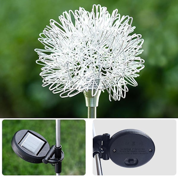 2 st Solar Dandelion Ljus Jordningskabel Vattentät
