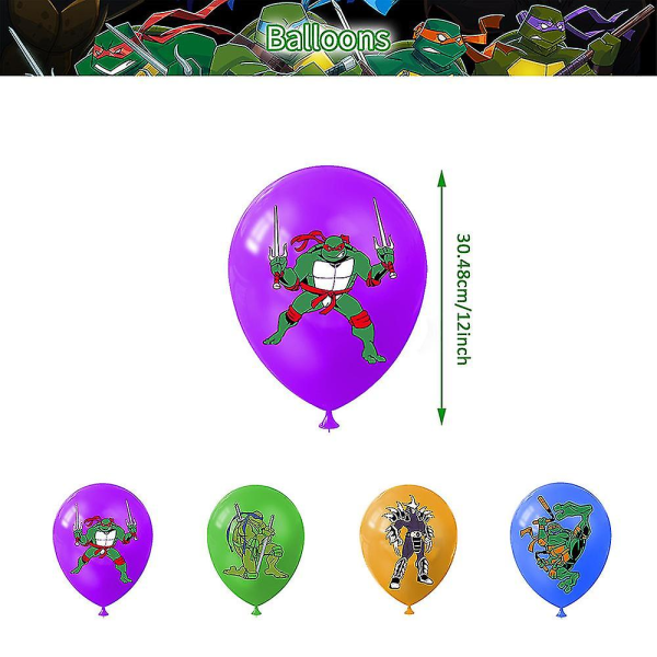 Teenage Mutant Ninja Turtles Temafest Tilbehør Fødselsdag Banner Træk Flag Ballon Sæt Kage Cupcake Toppers Børnefest Dekorationssæt