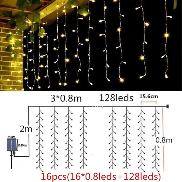 Icicle String Lights Solar Led Garland Gardin Utendørs