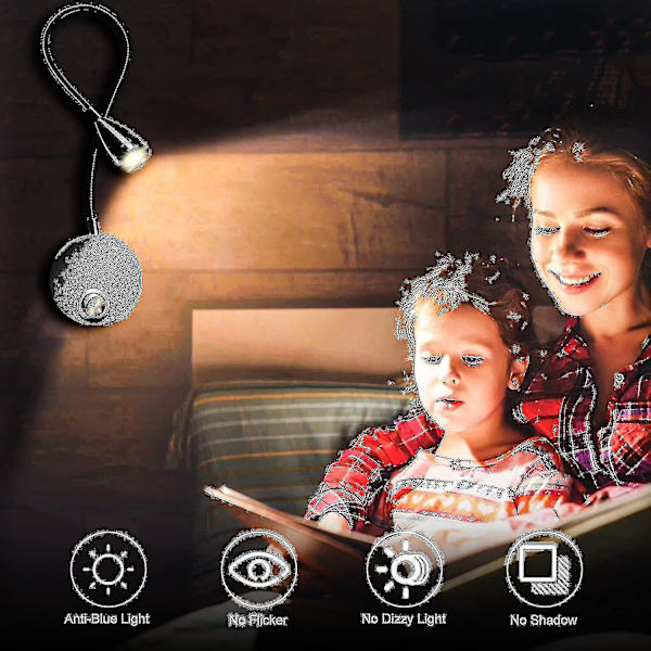 Sänglampor med väggfäste, 2-pack, LED-läslampa med svanhals