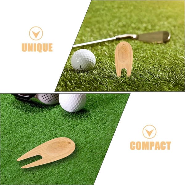 5 st bambu golf divot verktyg med bollmarkör set golf divot reparationsgafflar