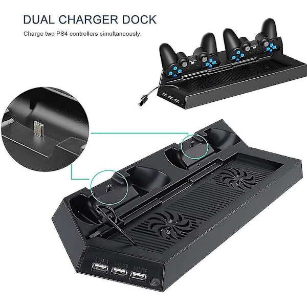 Fläktkylare, Vertikalt Stativ För Ps4, Fläkt Med 3 Usb-Hub Laddare, Svart