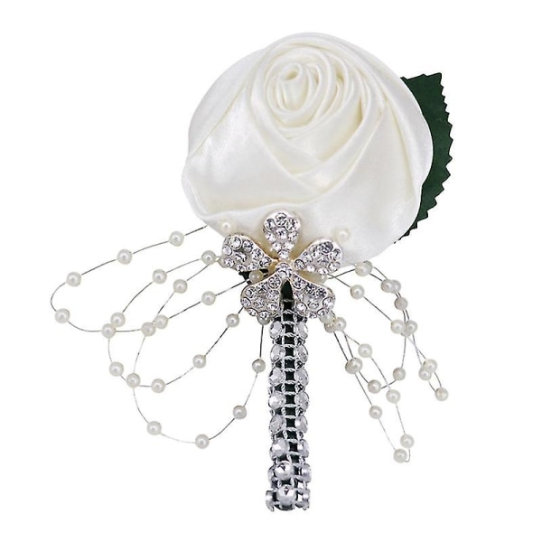 1 stk Bryllup Brud Brosche Kunstig Knopp Corsage Banket Tilbehør (hvid)