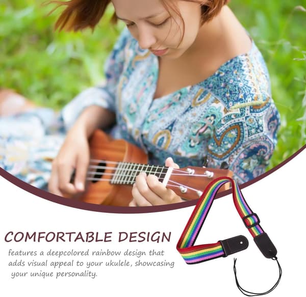 Justerbar Ukulele-stropp med stilig dypfarget regnbuestoff og PU-materiale