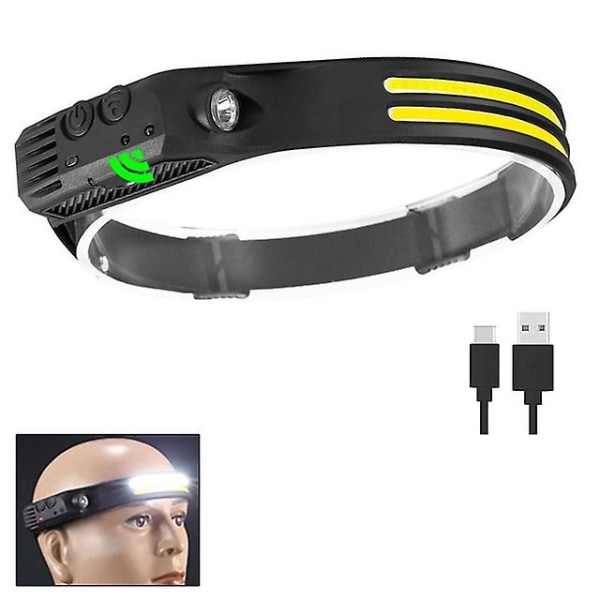 Sensor Pandelamper LED Hovedlampe Lommelygte USB Genopladelig Hovedlygte Med Indbygget Batteri B Packing