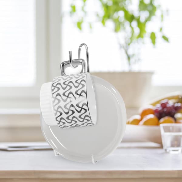 4-pack kaffemugg- och tekoppsställ med fatdisplay