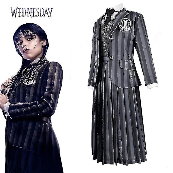 Naisten Wednesday Addams Deluxe -asusetti Nevermore-uniformu asu peruukit One Size without Wigs