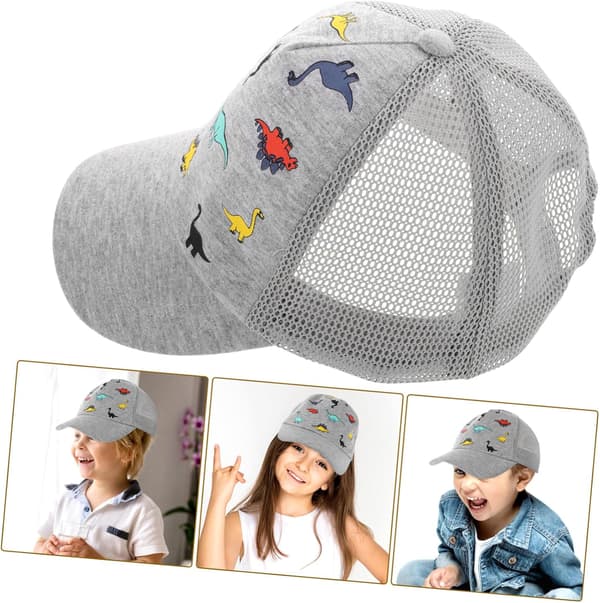 Dinosaur Solhatt Gutter Utendørs Baseballcaps med Justerbar Stropp Grå L Størrelse for Alder 2-5 År