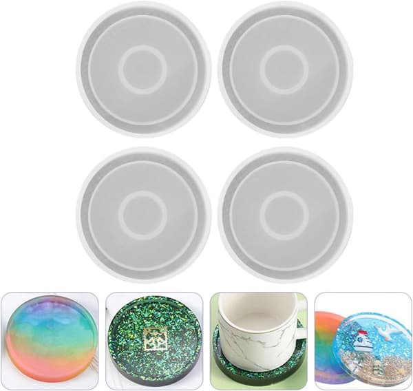 4 stk. runde silikone kopmåtteforme DIY Coaster Making Mold Sæt til harpikshåndværk epoxy, stor størrelse