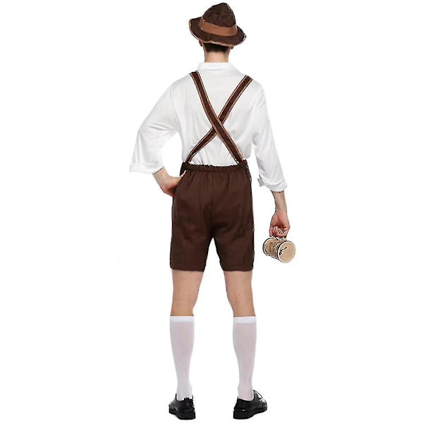 Saksalaisen Oktoberfest-olutjuhlan miesten baijerilaiset nahkahousut, paita ja hattusetti - miehille festivaaliasu M