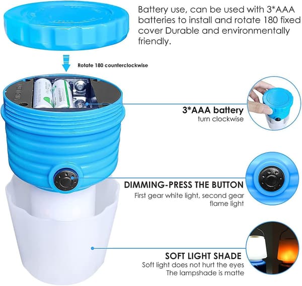 2 stk LED bærbare nattlys, 2 lysmoduser, batteridrevet, arbeidslys, leselys, teltlys for camping