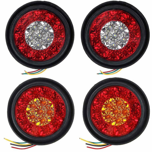 2 stk 16 LED Dobbelt-fargede Baklykter Runde Baklykter For Lastebiler Bremsestop