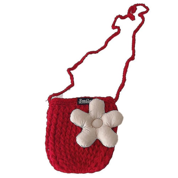 Flower Knit Small Baby Axelväska Girl's Wool Skew Bag