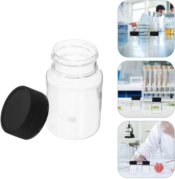 10 st 50 ml plastprovflaskor med svart lock, små förvaringsflaskor med bred mynning