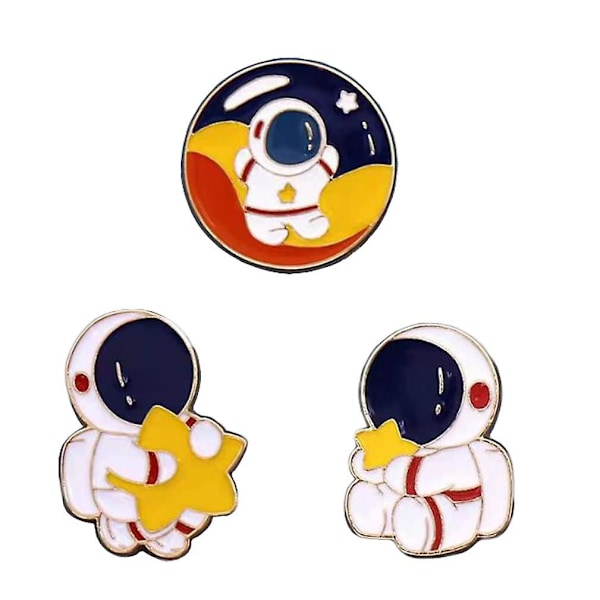 3-pack Astronaut Lapel Pins Emalj-märken Söta Brosch Pins Cartoon Rymd Pin Set Kläder Väska Jacka Tillbehör