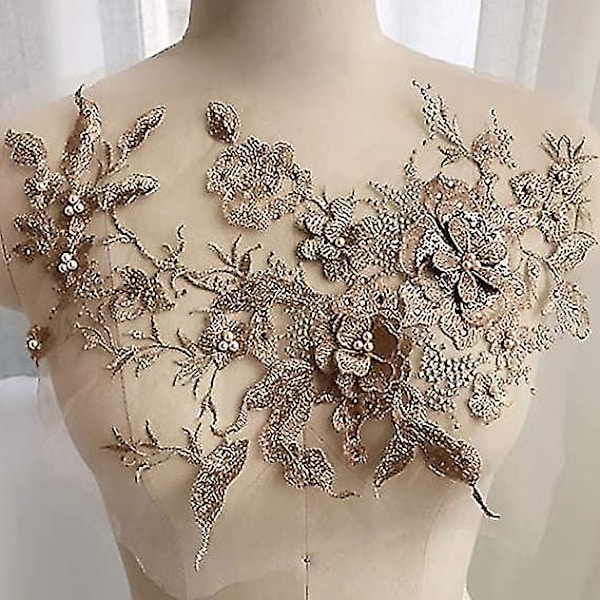 Brodert Applikasjon Blonder Stoff Perleblomster Dekorasjon