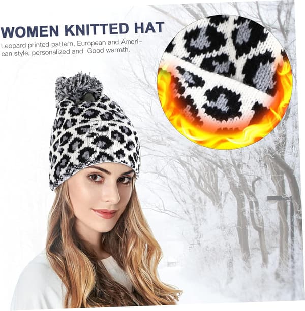 Dame strikket hue leopardprint uldkasket til efteråret blød varm gave