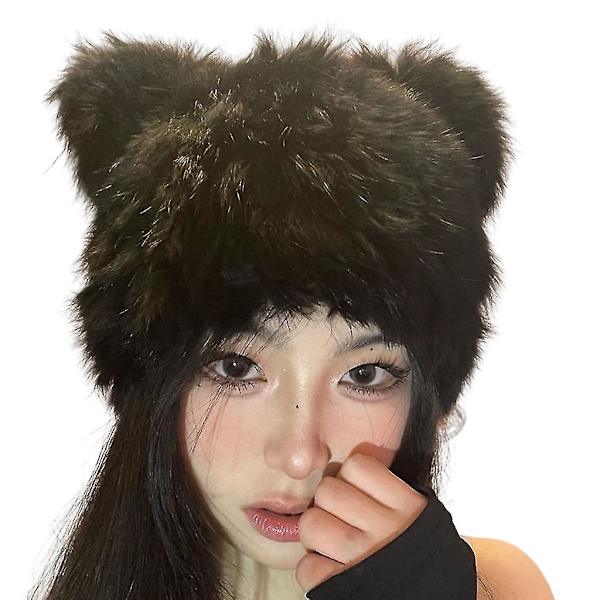 Fuskpälsbjörnöronmössa Plyschpandamössa Liten Djävulsmössa Söt Rolig Beanie Black