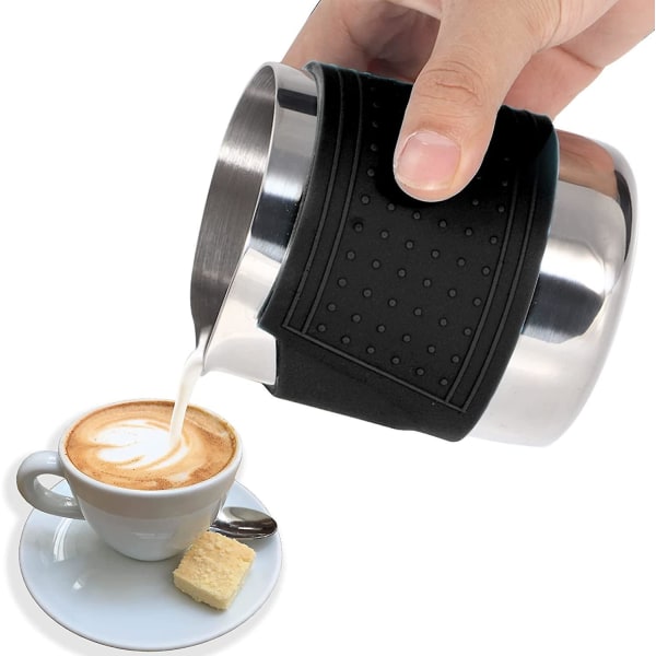 Melkekanne i rustfritt stål Melkeskummer med silikonhylse for å lage Latte Art, Cappuccino Black