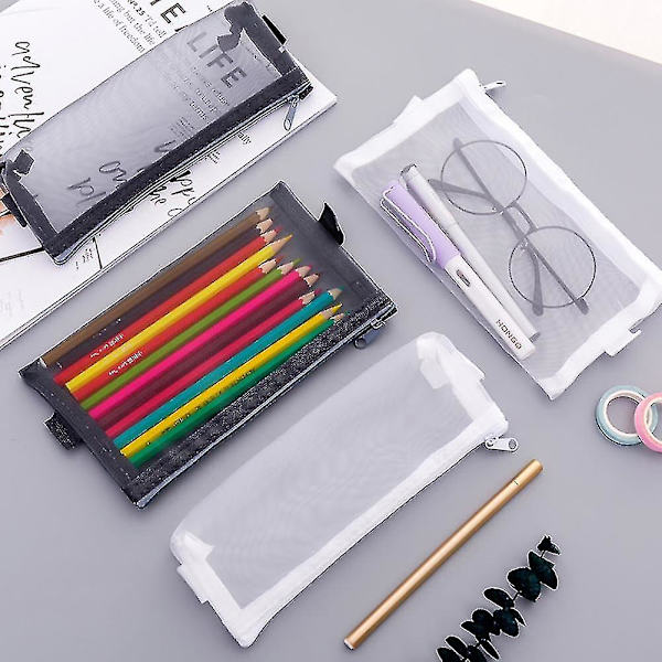 Bärbar Transparent Nätpennfodral Pennfodral Förvaringspåse Kontors- och Skolmaterial Black Small