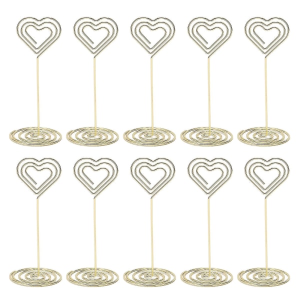 10st Bordsnummer Stativ Lager Hjärtstil Stabil bas Elektropläterad metall Platskorthållare för bröllopsfest kontor Gold