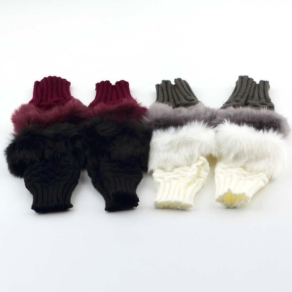 Winter Arm Warmer Fingerless Knitted Fur Trim Hansker