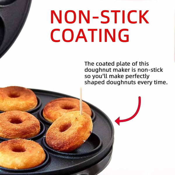 Mini Donut Maker maskine til børnevenlig morgenmad, snacks, desserter mere med non-stick overflade, laver 7 donuts (rød)