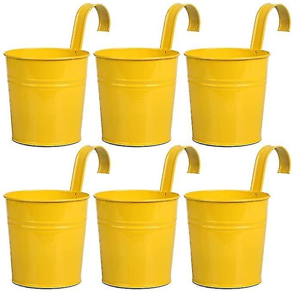 6 Metall Jern Blomsterpotte Vase Henge Balkong Gul Dekor