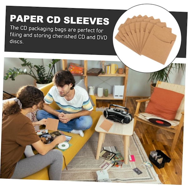 CD-kantolaukku 50 kpl CD-kotelo Kraft-paperista CD/DVD-säilytykseen, tukeva ja helppokäyttöinen