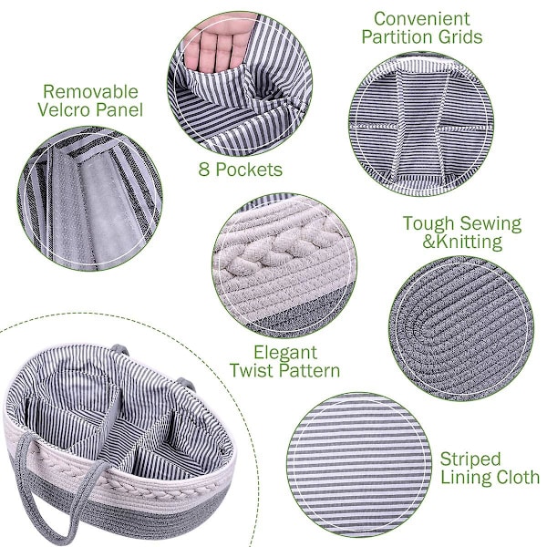 Bleie Caddy Organizer, 100% Bomullslerret Bleie Stor Bærbar Tote Bag Bil Organizer Oppbevaring