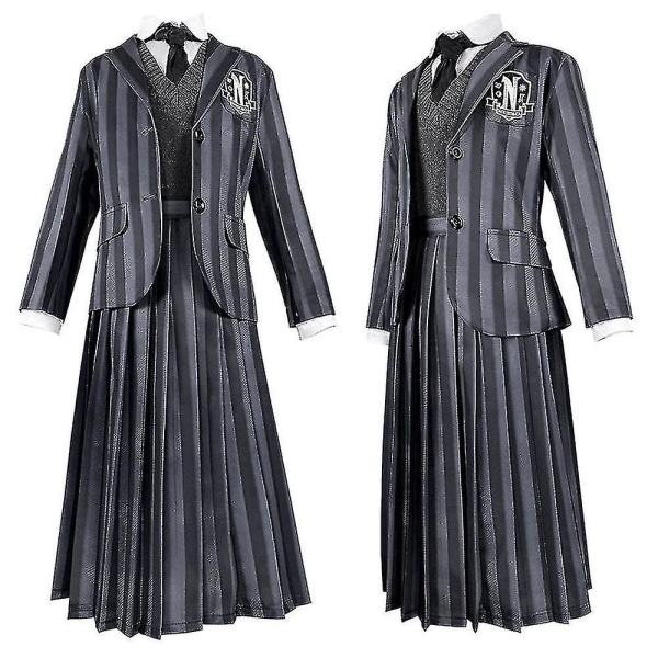 Onsdag Addams Deluxe Kostume Sæt Nevermore Uniform Outfit Kvinder Fancy Up 2XL with Wig