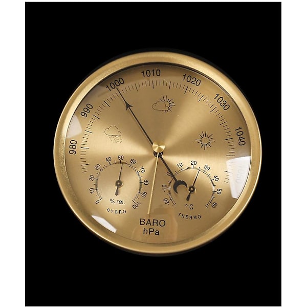 Barometer med urtavla, termometer, hygrometer, väderstation, barometriskt tryck Gold