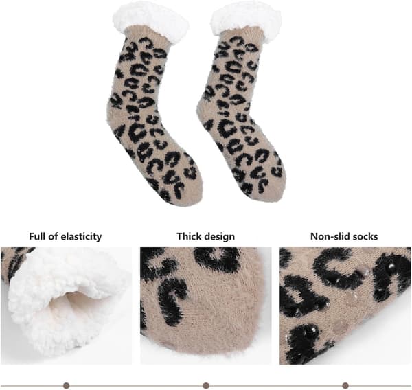 Leopardprint Indendørs Gulvstrømper til Voksne Tykke Varme Vinter Hjemmesko Strømper