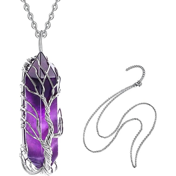 Ametyst Healing Crystal Stone halskæde, Lmell Tree of Life Sølv indpakket  naturlig gave c068 | Fyndiq