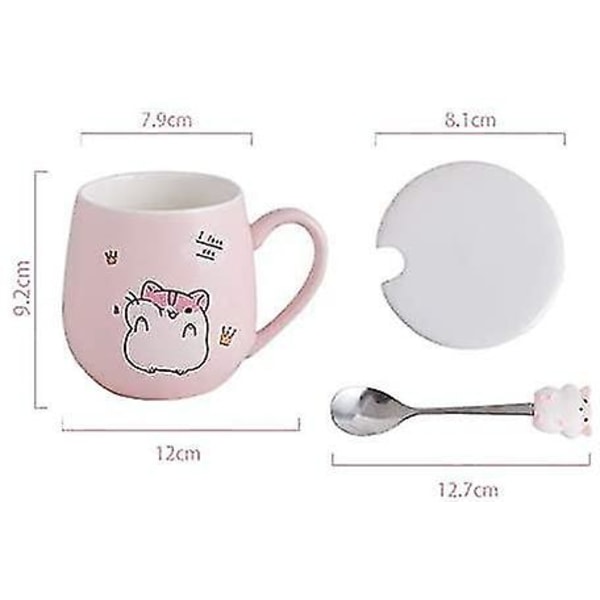 400ml Keramik Söta Hamster Muggar Lock Sked Rosa Present