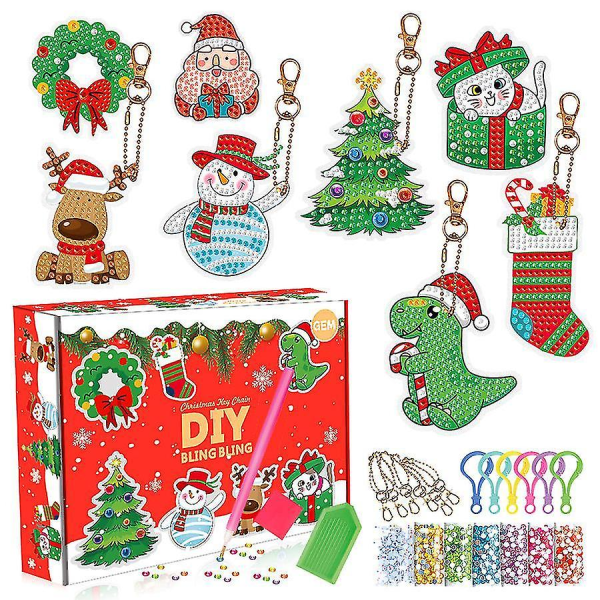 Jule Blind Box Sett 8 stk DIY Diamantmaleri Nøkkelring anheng Diamantbroderi Nøkkelring Barn C