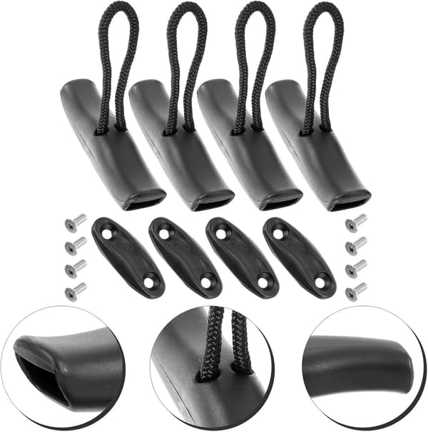 4 sett kajakk trekkhåndtak med tau, solid ergonomisk kano håndtaksett