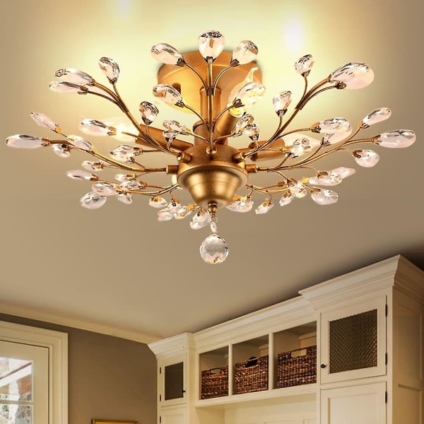 62cm Lysekrone Klynge Loftlampe Led Flush Metal Antik Messing