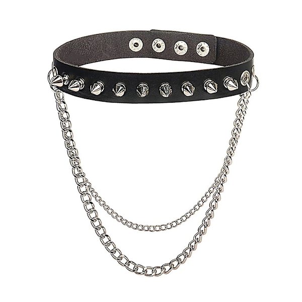 Rock Gothic Nitar-Spetsat Läderhalsband Personlighet Metallkedja PU-Halsband Present