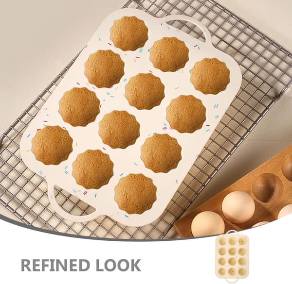 12 Cupcakeform Silikon Muffinsform Nonstick Mini Størrelse Elegant Beige Bakeverktøy for å Lage Minikaker
