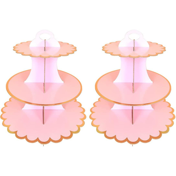 2-pack Papperskakställ, 3-vånings Cupcakesställ Dessert Bakverkstorn Runda Kakställ Rose