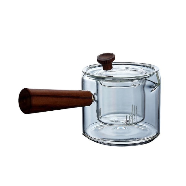 Lämpöä kestävä lasi teekannu Puinen kahva vedenkeitin läpinäkyvä