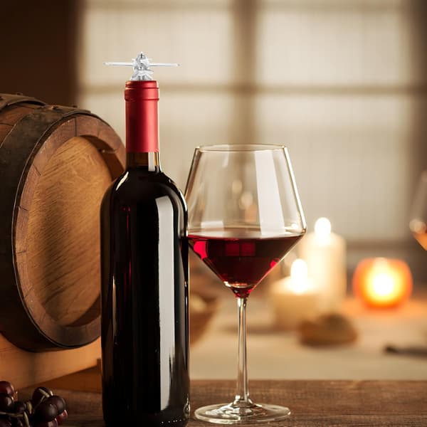 2 stk. flyformede vinflaskepropper for vin- og olivenoljeflasker, gjenbrukbart materiale av sinklegering og silikon