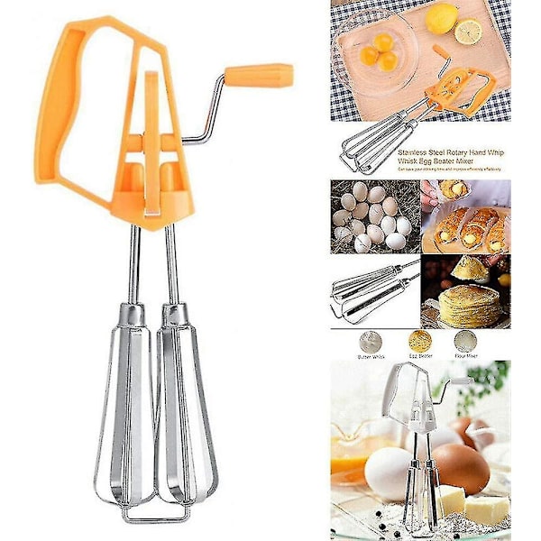 Rostfritt Stål Manuell Rotationsäggvisp - Handmixer - Mjölkmixer - Köksredskap (orange)