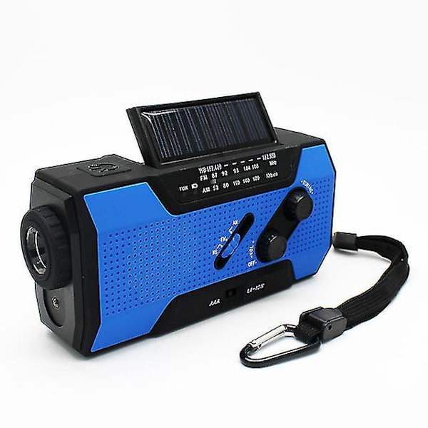 4000mAh Powerbank Multifunksjonell Bærbar Radio FM AMWB Håndsveiv Sol Dynamo Lommelykt SOS Nød Værrradiomottaker Blue