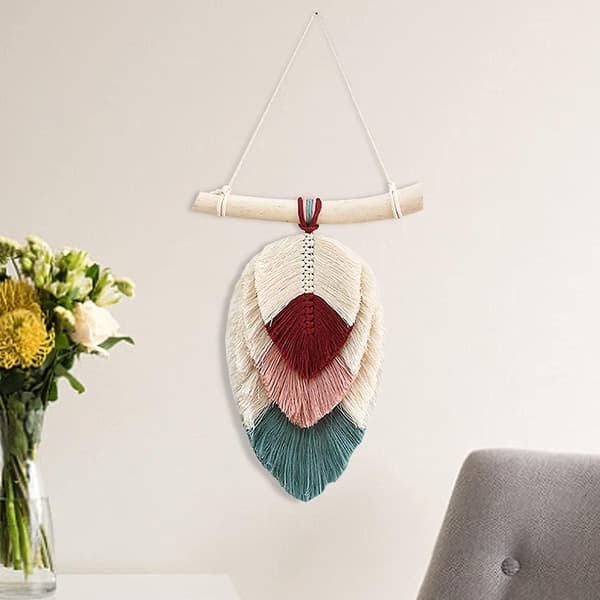 Vävd Gobeläng Macrame - Löv Fransar Hängande - Väggkonst Sovrum Vardagsrum Sovsal Bakgrund Hem De