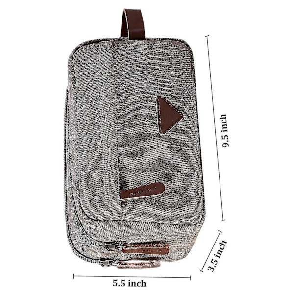 Mænds Rejsetoilettaske Med Dobbelt Rum Canvas Læder Kosmetik Makeup Organizer Barber Dopp Kits - Grå