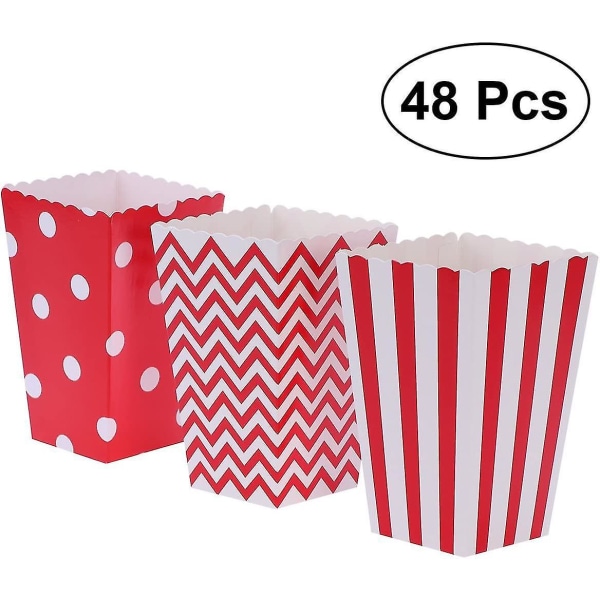 48 stk Popcornæsker Stripe Wave Dot Paper Rød