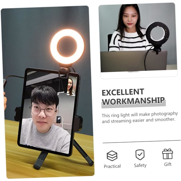 Selfie-rengasvalo web-kameralle, himmennettävä LED-kauneusvalo klipsillä suoratoistoon, 3 tilaa